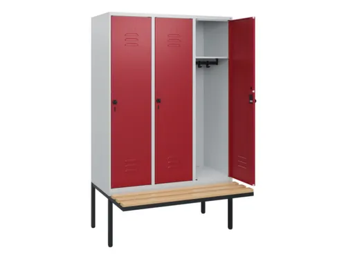 locker met bank,HxBxD 1950x1200x815mm,3vak,vak B 400mm,draaigrendel