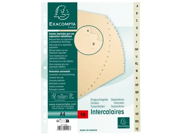 Tabbladen karton 155 g 18 tabs A-Z ivoor