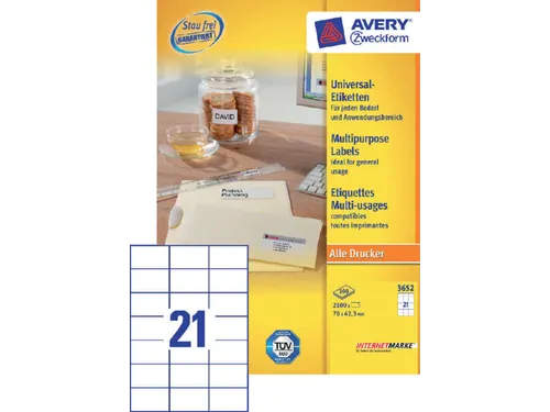 Etiket Avery Zweckform 3652 70x42.3mm wit 2100stuks