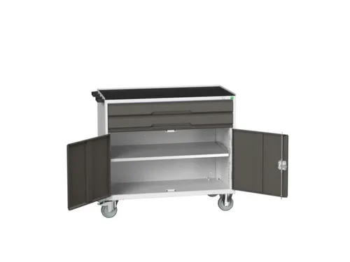 gereedschapswagen 965x1050x600mm antislip 2 laden+kast RAL7035+RAL7016