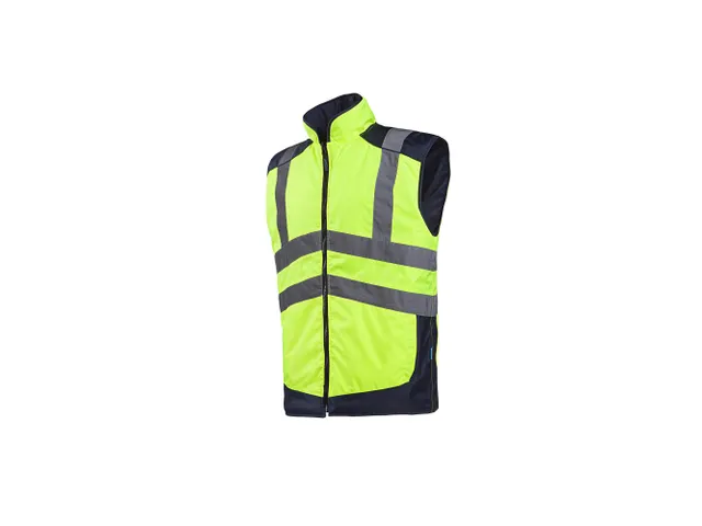 Sioen Burton 169A hi-vis bodywarmer, fluo geel/marineblauw, maat M, pe