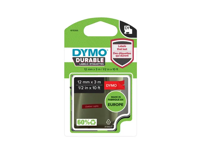 Labeltape Dymo D1 1978366 12mmx3m wit op rood