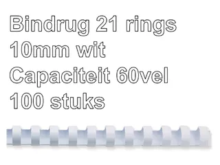 Bindrug GBC 10mm 21-rings A4 wit 100stuks - 2