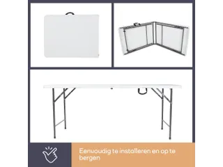 Vouwtafel weerbestendige Klaptafel 180x70x74cm HDPE Wit - 4