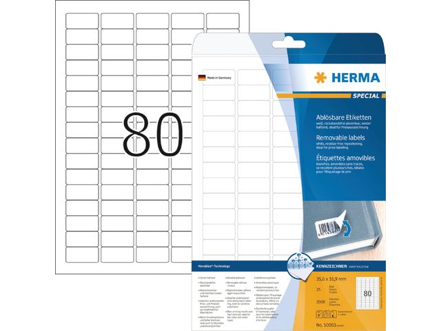 Etiket Herma 10003 Movables 35.6X16.9Mm Verwijderbaar Wit 2000Stuks | HermaLabels.be