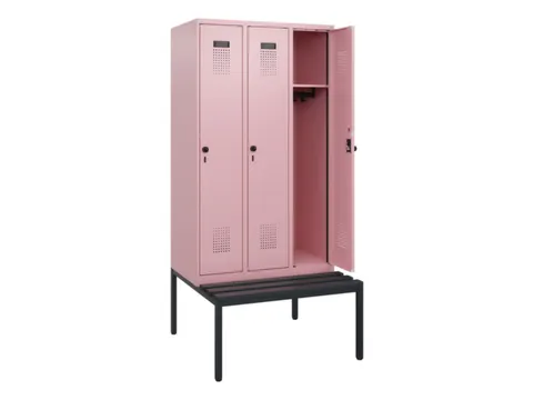 locker met bank,HxBxD 1950x900x815mm,3vak,vak B 300mm,draaigrendel