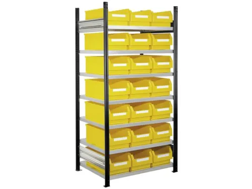 Bakkenstelling 2000x1000x600mm 21bakken PE geel vakl. 125kg eenzijdig