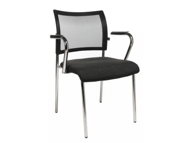 Bezoekersstoel Armleuningen Antraciet Stof Rug Netbekleding Zwart