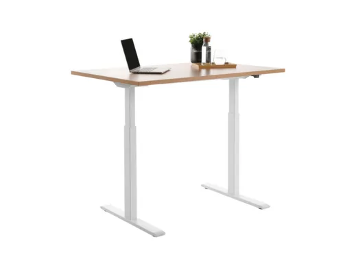 Elektrisch ihv bureau,HxBxD 700-1200x1200x800mm,blad beuken,T-voet wit