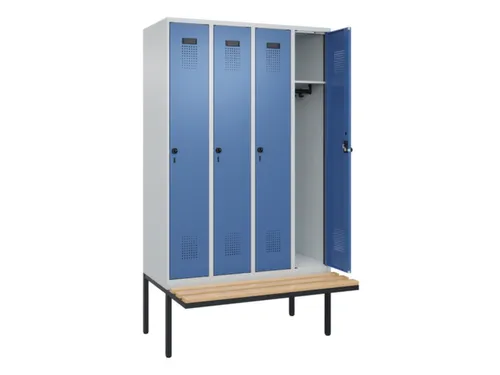locker met bank,HxBxD 2120x1200x815mm,4vak,vak B 300mm,draaigrendel