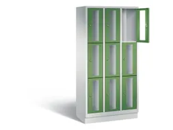 Lockerkast 1800x900x500mm 3x3 vakken Cilinderslot, Sokkel, RAL6011