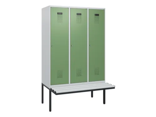 locker met bank,HxBxD 1950x1200x815mm,3vak,vak B 400mm,cilinderslot