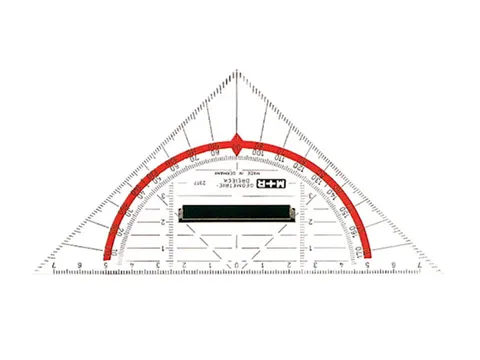 Geodriehoek M+R 14cm plexig transp. met afneembare greep