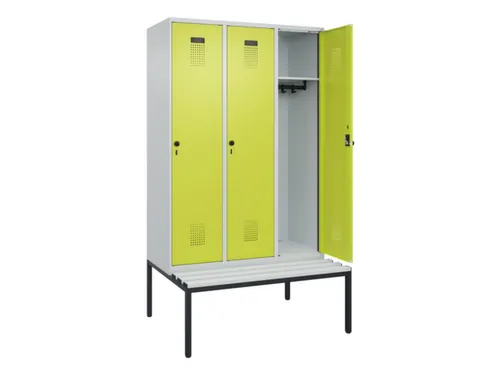 locker met bank,HxBxD 2120x1200x815mm,3vak,vak B 400mm,draaigrendel