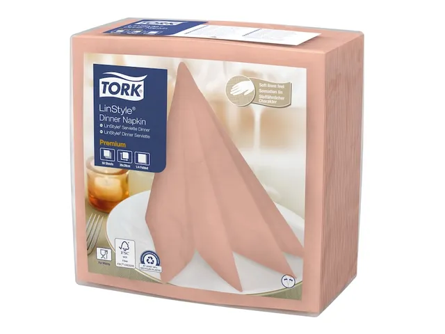 Dinerservet Tork LinStyle 1/4-vouw 1-laags 50st koraalrood