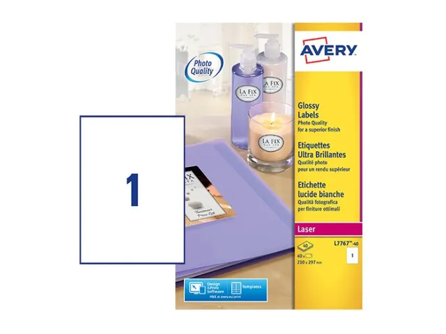 Etiket Avery L7767-40 210x297mm A4 hoogglans wit 40 stuks
