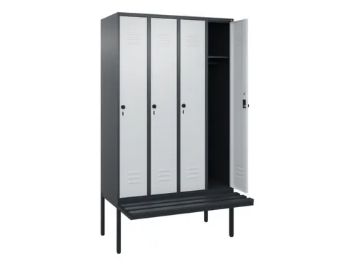 locker met bank,HxBxD 2120x1200x815mm,4vak,vak B 300mm,draaigrendel