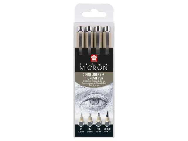 Fineliner Sakura Pigma Micron koelgrijs set 4 maten