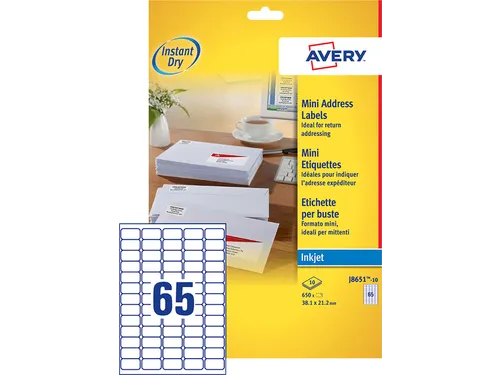 Etiket Avery J8651-10 38.1x21.2mm Inkjet Wit 650 Stuks