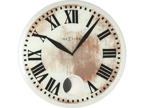 Wandklok Nextime Dia. 43cmx4.2cm Glas Wit 'romana' Romeinse cijfers