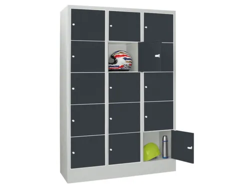 lockerkast,HxBxD 1850x1200x500mm,3x5vakken,RAL7035,front RAL7016