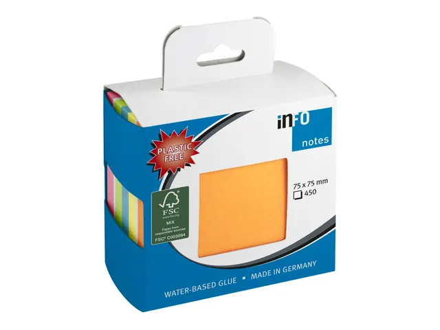 75x75mm kubus 450 blaadjes, assorti 6 kleuren, FSC, hanging hole