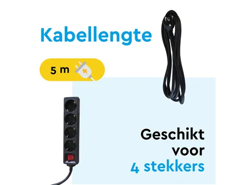 Stekkerdoos BRASQ 4 voudig 5 meter zwart