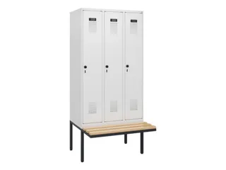 locker met bank,HxBxD 1950x900x815mm,3vak,vak B 300mm,draaigrendel - 2