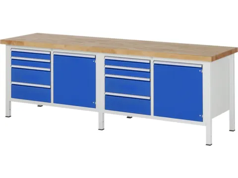 werkbank,HxBxD 840-1040x2500x700mm,beukblad,draagverm. 1250kg