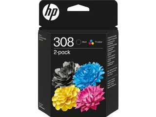 HP 308 originele 2-pack combo zwarte/driekleureninktcartridges 6L6S6UE - 1