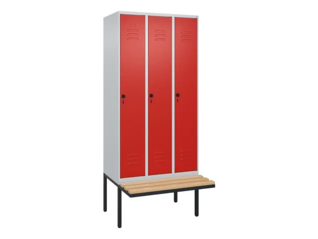 locker met bank,HxBxD 2120x900x815mm,3vak,vak B 300mm,draaigrendel