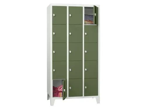 lockerkast,HxBxD 1850x900x500mm,3x5vakken,RAL7035,front RAL6011