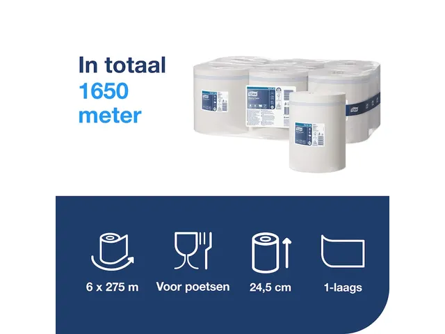 Poetspapier Tork M2 1 laags 6 rollen wit 100134
