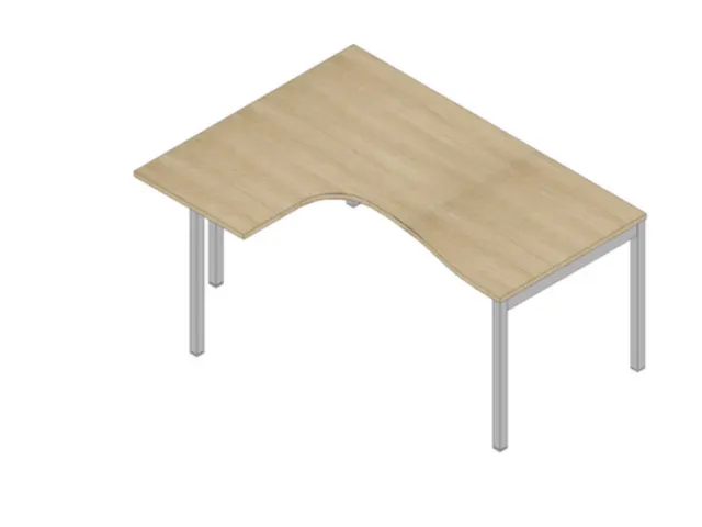 Bureau d’angle 730x1600x1200mm 4 pieds retour à gauche chêne/alu