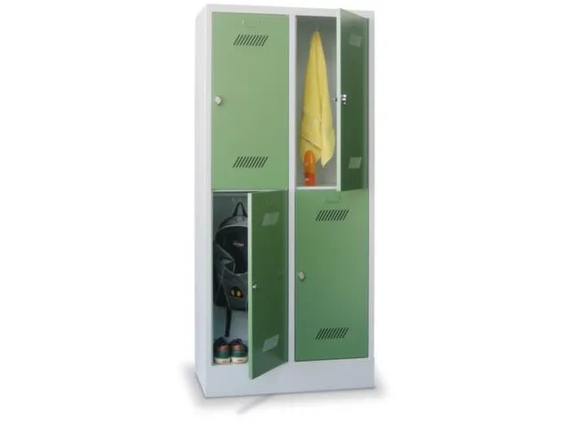 dubbeldekse locker,HxBxD 1850x800x500mm,2x2vak.,RAL7035,front RAL6011