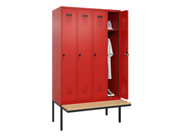 locker met bank,HxBxD 2120x1200x815mm,4vak,vak B 300mm,draaigrendel