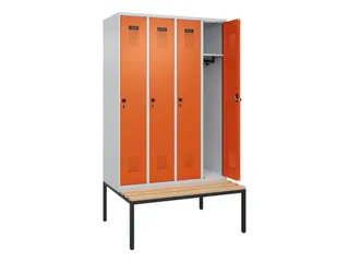 locker met bank,HxBxD 2120x1200x815mm,4vak,vak B 300mm,draaigrendel - 2