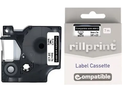 compatible D1 tape Dymo 40913 9 mm zwart op wit