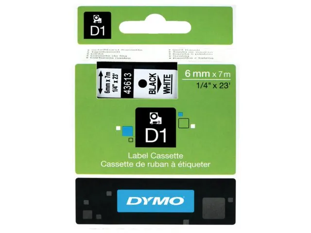 Lettertape Dymo 43613 1000/5000 6mmx7m Zwart Op Wit