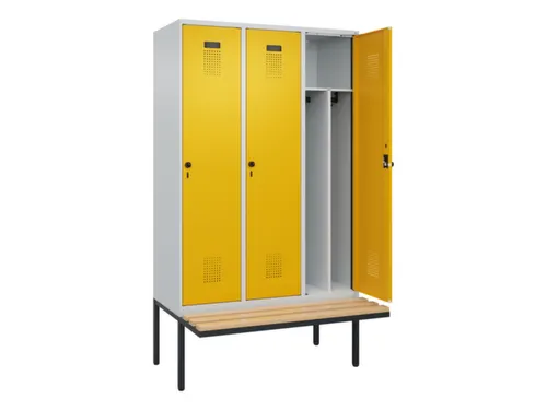 locker met bank,voor scheiding van kleding,HxBxD 2120x1200x815mm,3vak