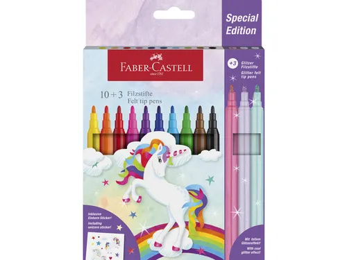 Viltstiften Faber-Castell Unicorn 10x standaard kleuren + 3x pastel kl
