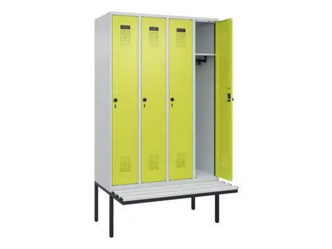 locker met bank,HxBxD 2120x1200x815mm,4vak,vak B 300mm,draaigrendel