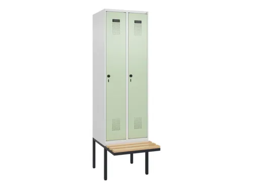 locker met bank,HxBxD 2120x600x815mm,2vak,vak B 300mm,draaigrendel