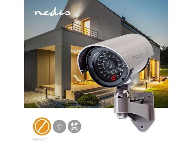 Dummy beveiligingscamera op Batterij Nedis Bullet IP44 buiten Grijs