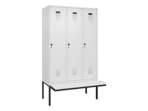 locker met bank,HxBxD 2120x1200x815mm,3vak,vak B 400mm,draaigrendel