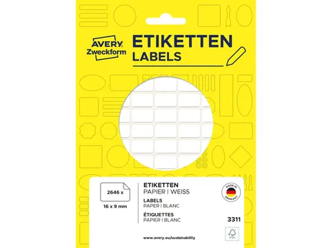Etiket Avery Zweckform 3311 16x9mm wit 2646stuks