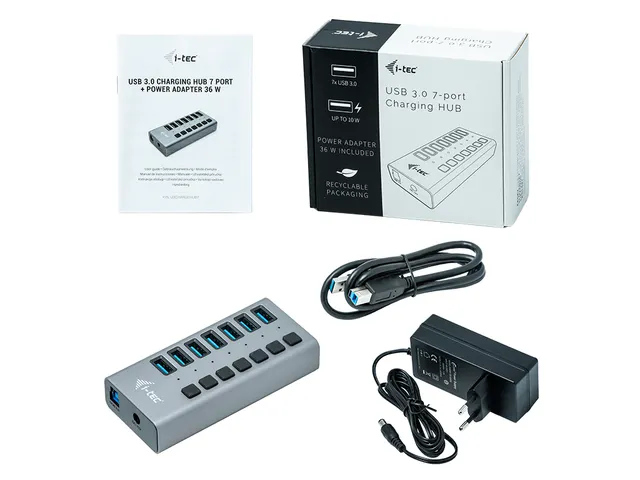 Usb 3.0 Charging Hub 7-poorts + Power Adapter 36 W