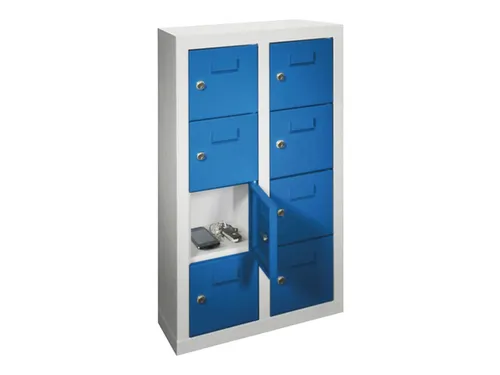 lockerkast,HxBxD 815x460x200mm,2x4vakken,RAL7035,front RAL5010