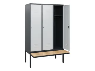 locker met bank,HxBxD 1950x1200x815mm,3vak,vak B 400mm,cil.-slot - 2