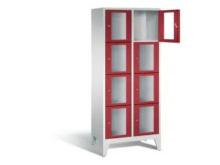 Lockerkast 1850x810x500mm 2x4 vakken Cilinderslot Poten, RAL3003 - 1